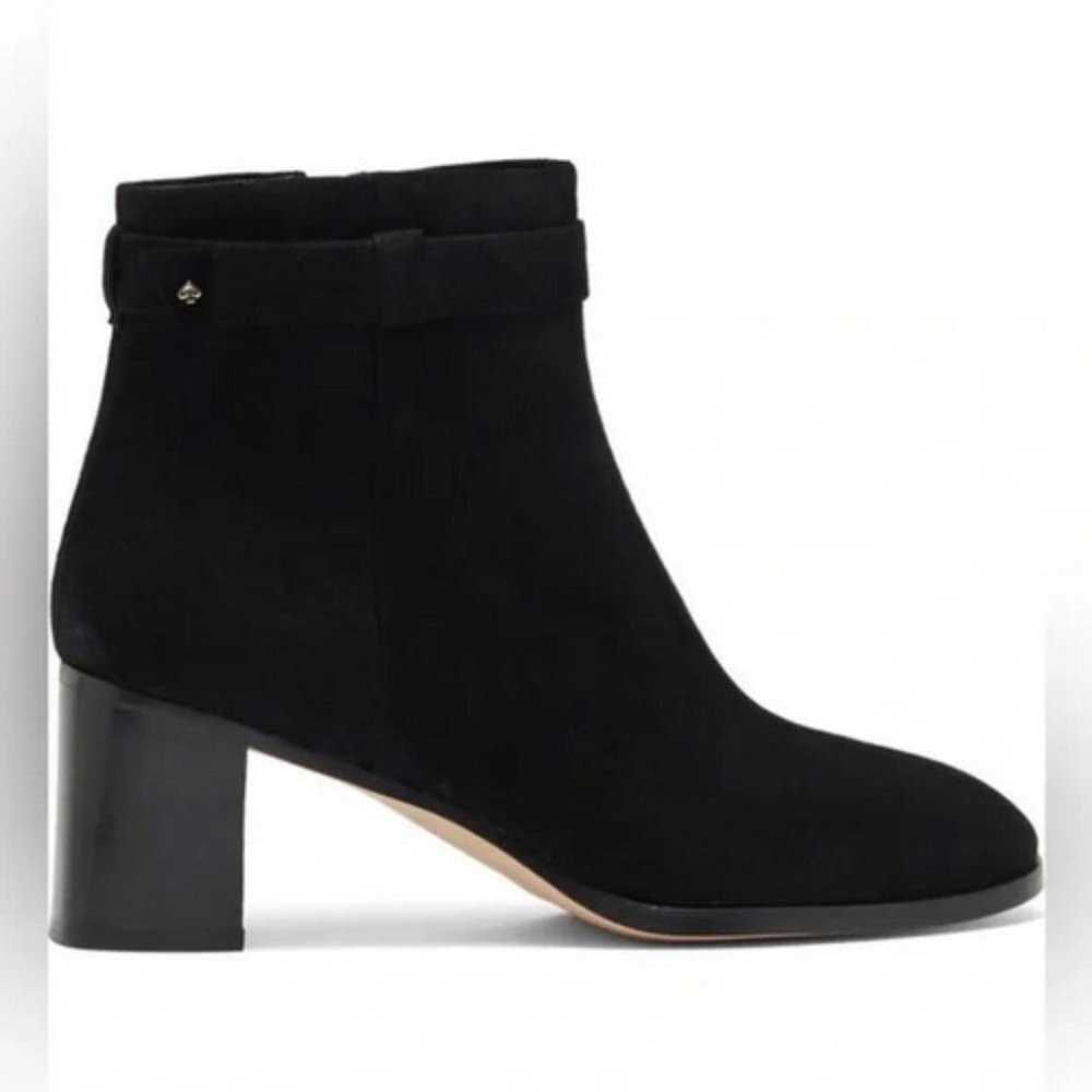Kate Spade New York Black Suede Madeleine Strap Ankle Boot Bootie